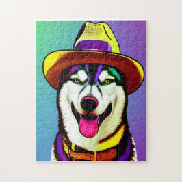 Puzzle Pintura de arte pop de un perro Husky llevando un 