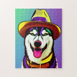 Puzzle Pintura de arte pop de un perro Husky llevando un