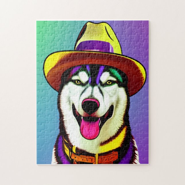 Puzzle Pintura de arte pop de un perro Husky llevando un  (Vertical)