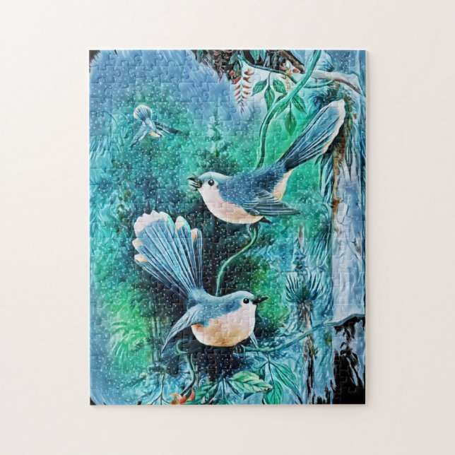 Puzzle Pintura de aves azules de invierno (Vertical)