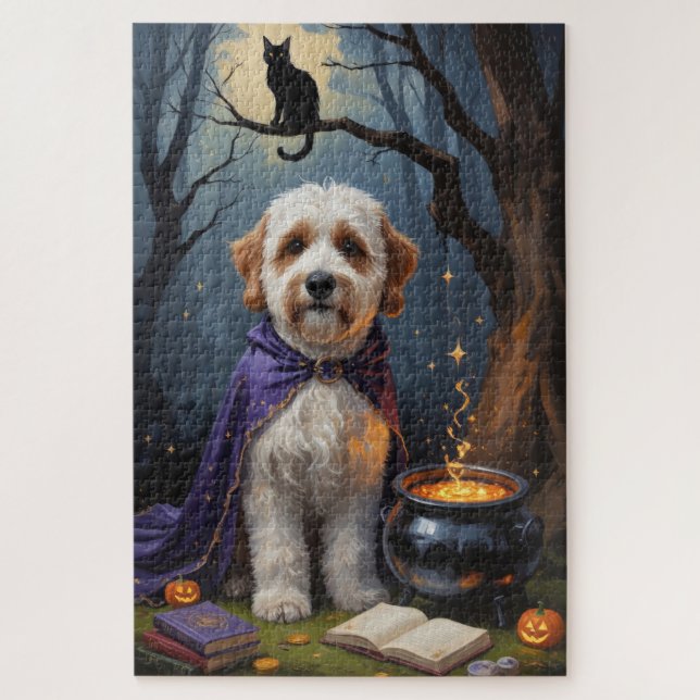 Puzzle Pintura de Bernedoodle Dog Whimsical Halloween (Vertical)
