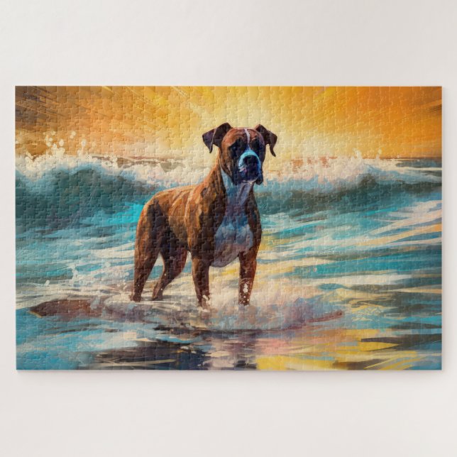 Puzzle Pintura de Boxer Beach Surfing (Horizontal)