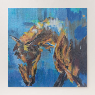 Puzzle Pintura de caballo abstracto azul