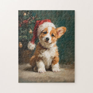 Puzzle Pintura de cachorro de Corgi galés en Navidad