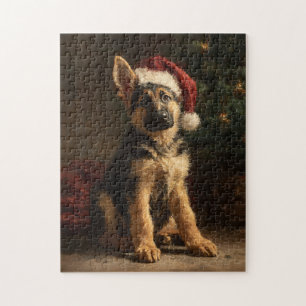 Puzzle Pintura de cachorro de pastor alemán en Navidad