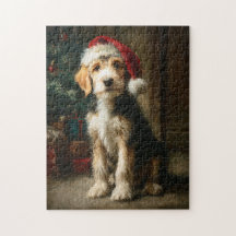 Pintura de cachorro Otterhound en Navidad