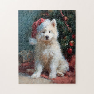 Puzzle Pintura de cachorro Samoyed en Navidad