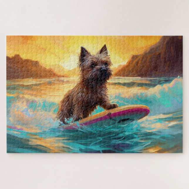 Puzzle Pintura de Cairn Terrier Beach Surfing (Horizontal)
