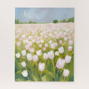 Puzzle Pintura de Campo de Flores de Tulipanes Blancos