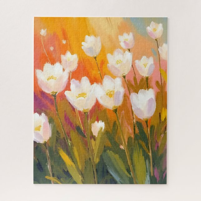 Puzzle Pintura de Campo de Flores de Tulipanes Blancos Ac (Vertical)