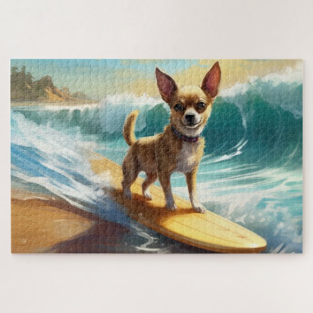Puzzle Pintura de Chihuahua Beach Surfing (Horizontal)