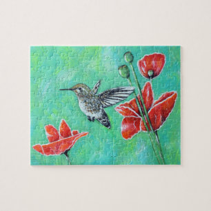 Puzzle Pintura de colibrí y cachorros
