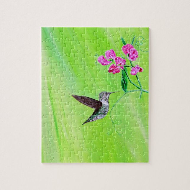 Puzzle Pintura de colibrí y guisantes dulces (Vertical)