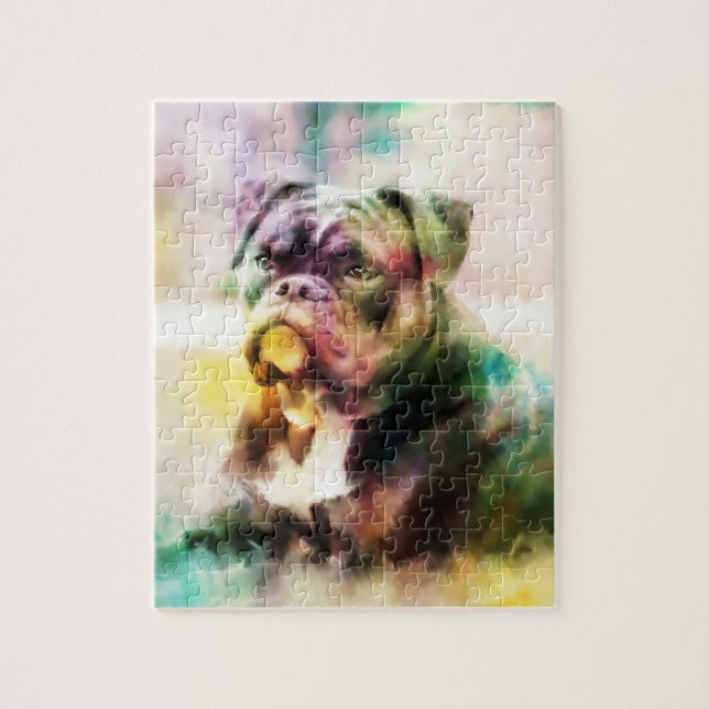 Puzzle Pintura de color de agua de Bulldog personalizado (Vertical)