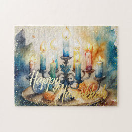 Puzzle Pintura de color de agua Menorah Happy Hanukkah
