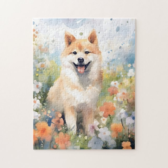 Puzzle Pintura de colorida acuarela de Shiba Inu (Vertical)