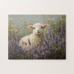 Puzzle Pintura de cordero y lavanda