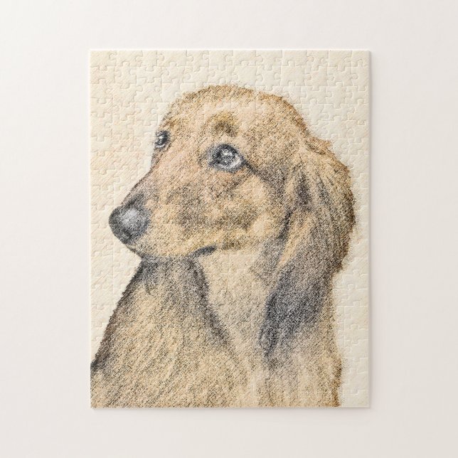 Puzzle Pintura de Dachshund (de cabello largo) - Arte Per (Vertical)