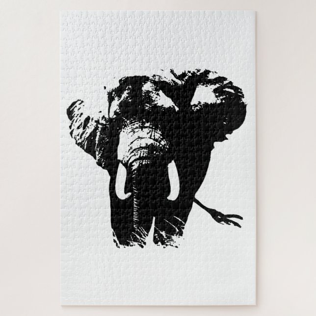 Puzzle Pintura de elefante blanco negro de Ilustracion an (Vertical)