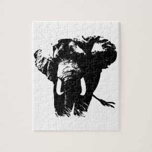 Puzzle Pintura de elefante blanco negro de Ilustracion an