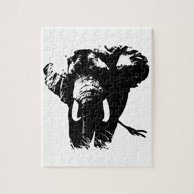 Puzzle Pintura de elefante blanco negro de Ilustracion an (Vertical)