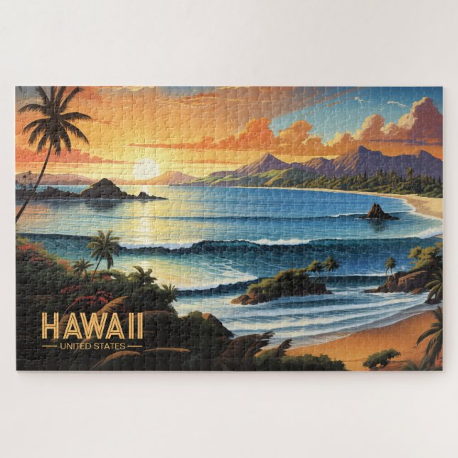 Puzzle Pintura de época del paraíso tropical de Hawaii Be (Horizontal)