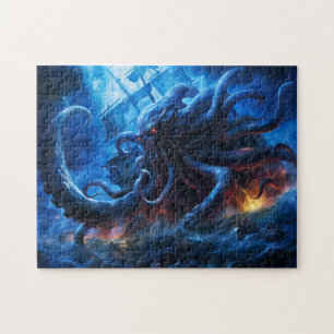 Puzzle Pintura de fantasía Kraken atacando un barco en el