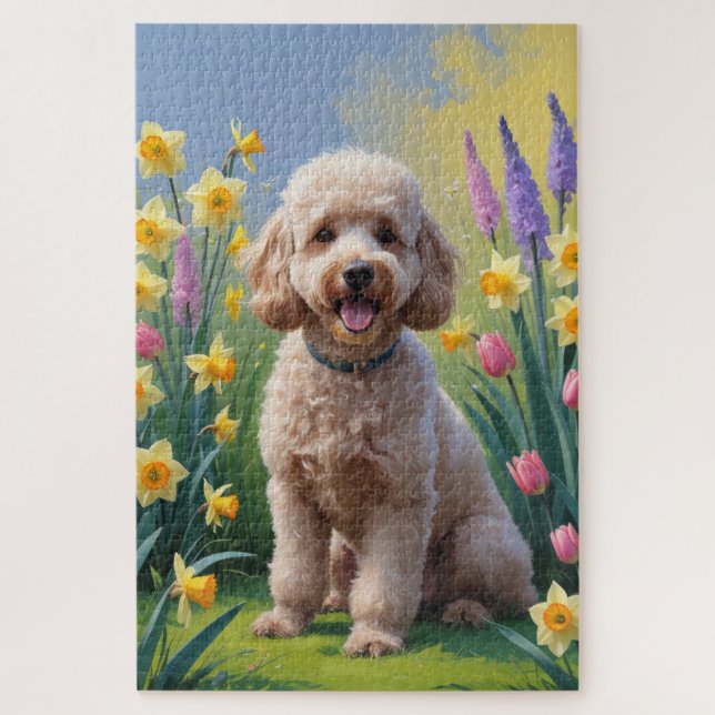 Puzzle Pintura de Flores de la Primavera del Perro Canich (Vertical)