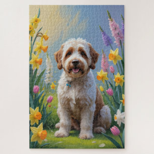 Puzzle Pintura de flores de primavera de Bernedoodle