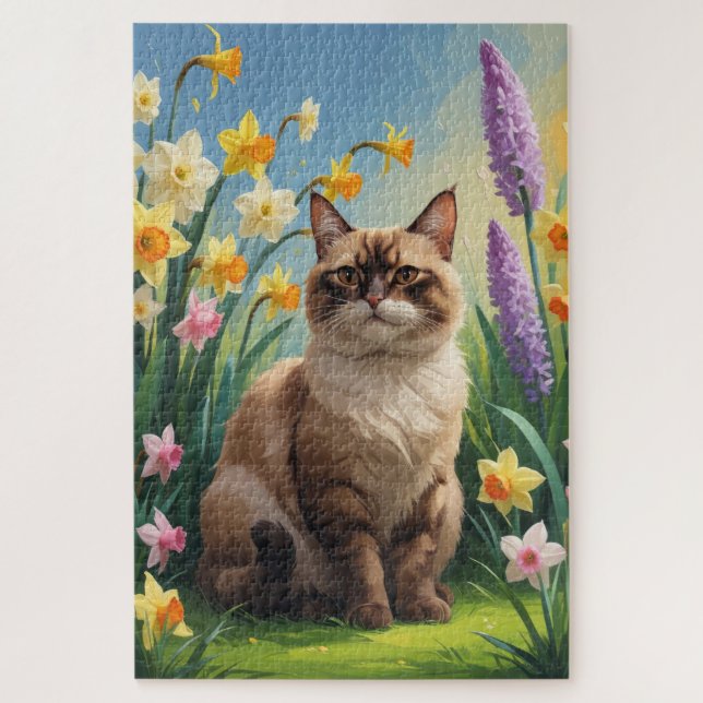 Puzzle Pintura de flores de primavera de gato abisinio (Vertical)