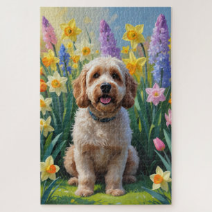Puzzle Pintura de flores de primavera de perro Cockapoo