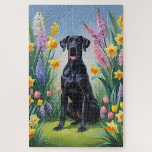 Puzzle Pintura de flores de primavera de perro Gran Danés