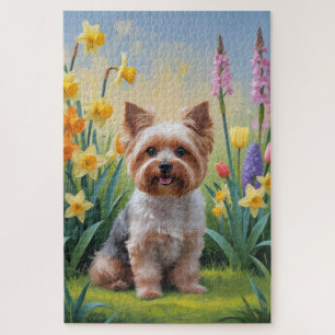 Puzzle Pintura de flores de primavera de perro Yorkipoo