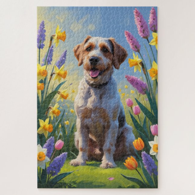 Puzzle Pintura de Flores de Primavera del Griffon de Punt (Vertical)