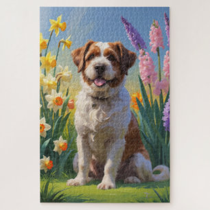 Puzzle Pintura de flores de primavera del perro Bouviers