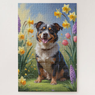 Puzzle Pintura de flores de primavera del perro de ganado