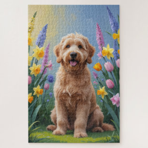 Puzzle Pintura de flores de primavera del perro Goldendoo