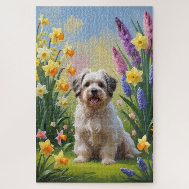 Puzzle Pintura de flores de primavera del perro Havanés  (Vertical)