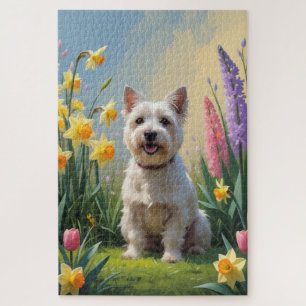 Puzzle Pintura de flores de primavera del perro terrier C