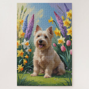 Puzzle Pintura de Flores de Primavera del Perro Terrier T