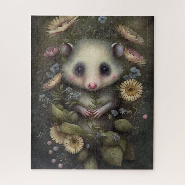 Puzzle Pintura de flores de zarigüeya bebé linda  (Vertical)