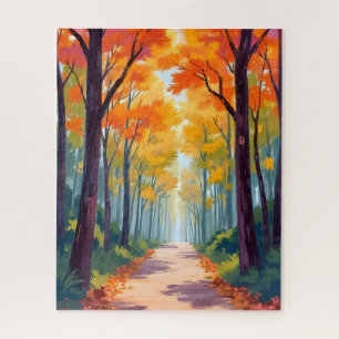 Puzzle Pintura de follaje de otoño del camino de otoño