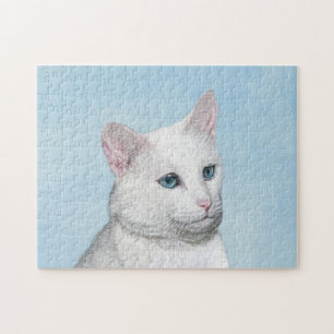 Puzzle Pintura de gato blanco - Arte de gato original lin