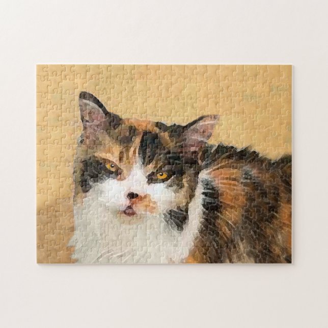 Puzzle Pintura de gato calico - Arte de gato original lin (Horizontal)