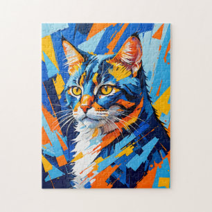 Puzzle Pintura de gato cubista vívida