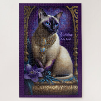 Puzzle Pintura de gatos, joyas y flores siamesas