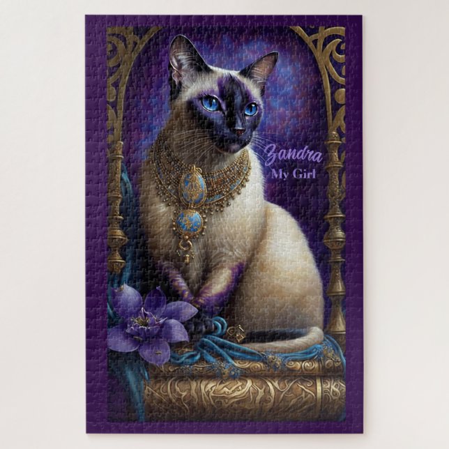 Puzzle Pintura de gatos, joyas y flores siamesas (Vertical)