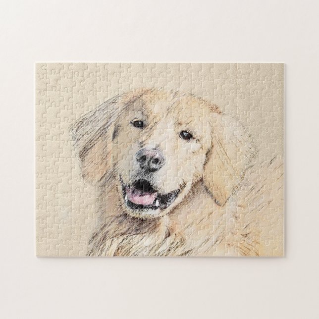 Puzzle Pintura de Golden Retriever - Cute original Dog Ar (Horizontal)