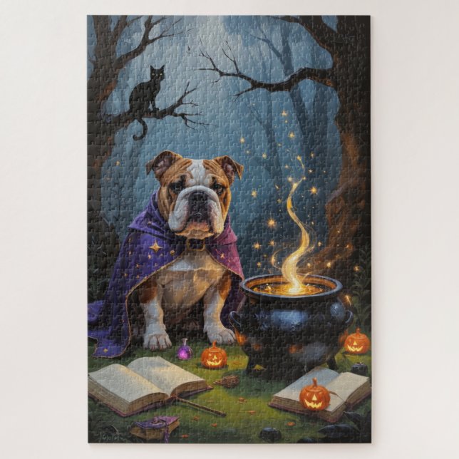 Puzzle Pintura de Halloween bulldog (Vertical)