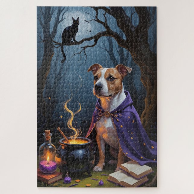 Puzzle Pintura de Halloween caprichosa del perro Bull Ter (Vertical)